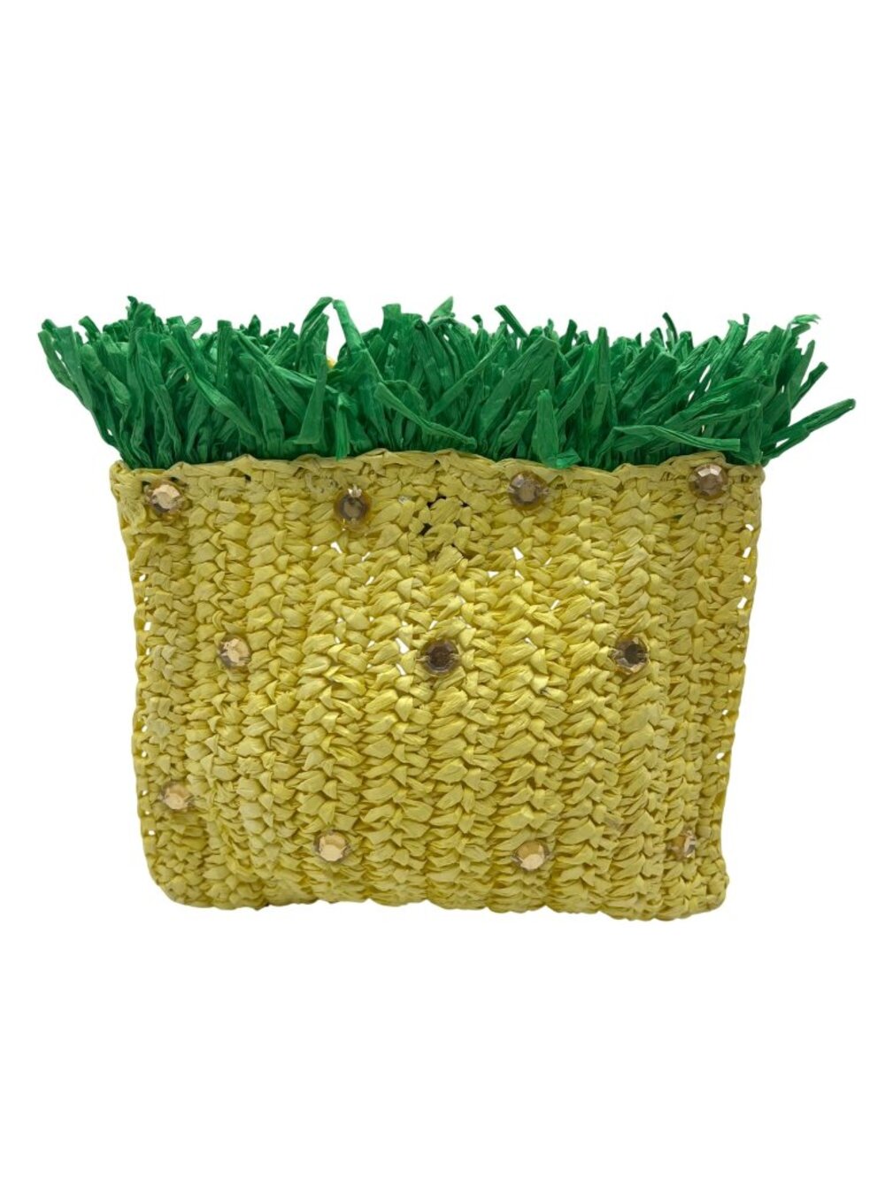 MMs Brands Yellow Straw Pineapple-Shaped Crossbody Tote Bag